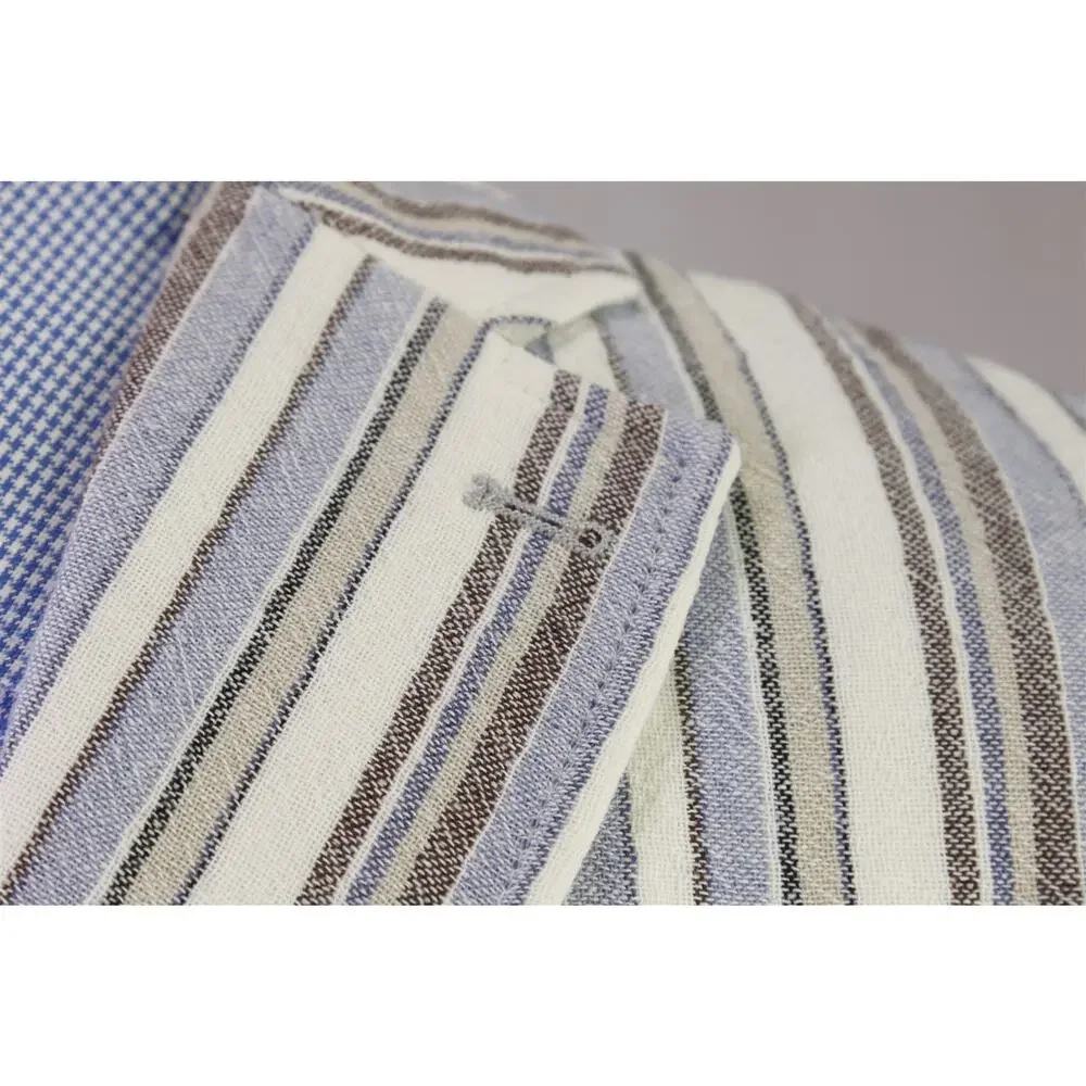 Barbati Blue Brown White Striped Patch Pocket Terry Cotton 2B Blazer Jacket 42R